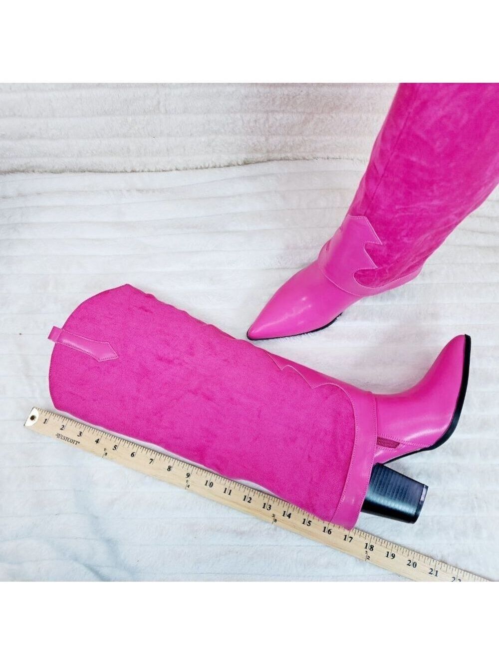 Branded Fuchsia Pink Skirted Fold Over Western Shark Knee High Cowgirl Boots - Picture 10 of 11